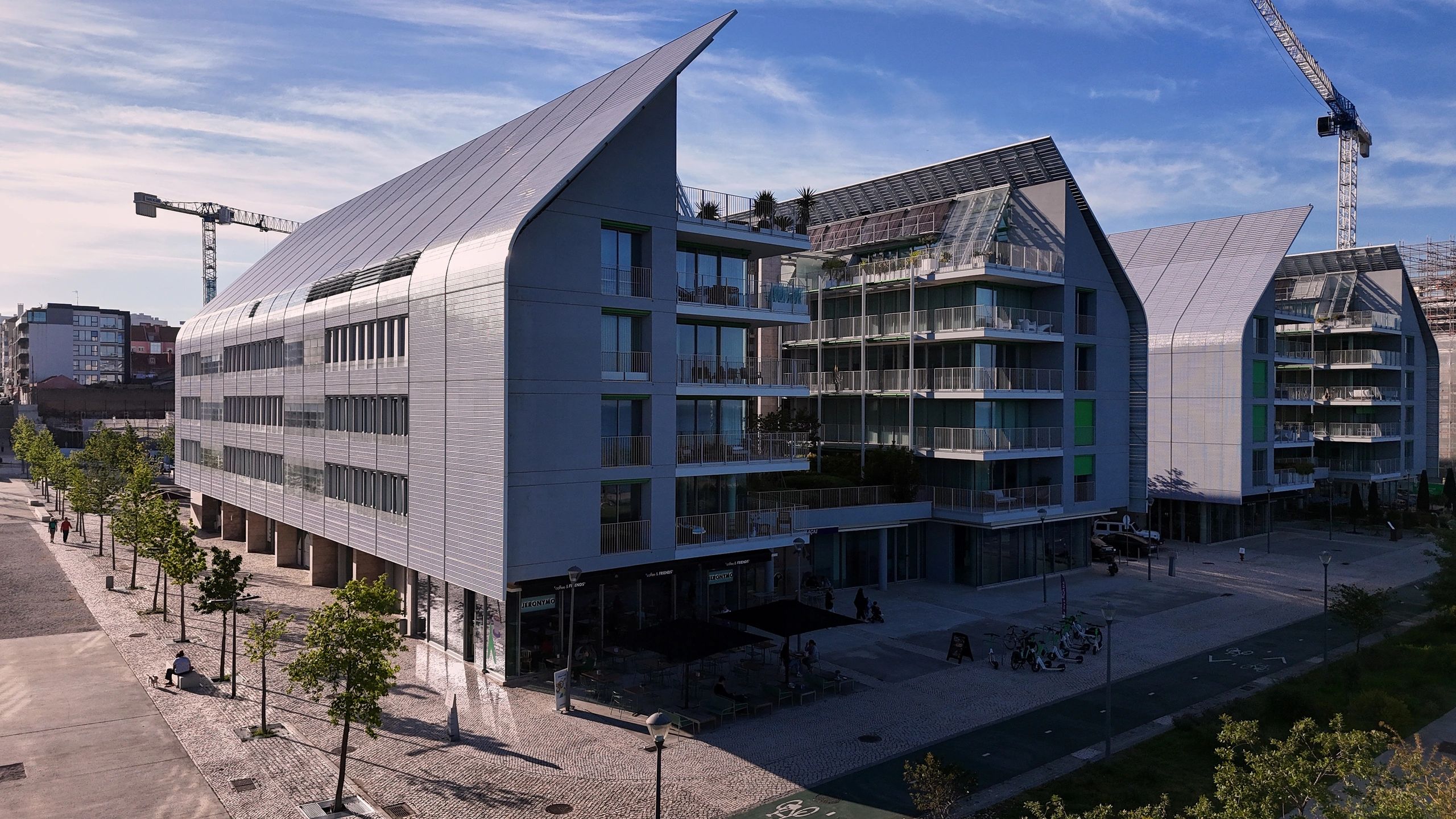 Modern mixed-use style apartment buildings in an urban district