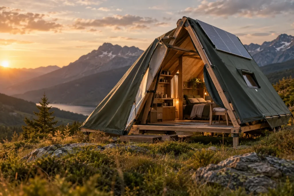 How the Tent-like Micro Home Unfolds Into an Off-Grid A-Frame